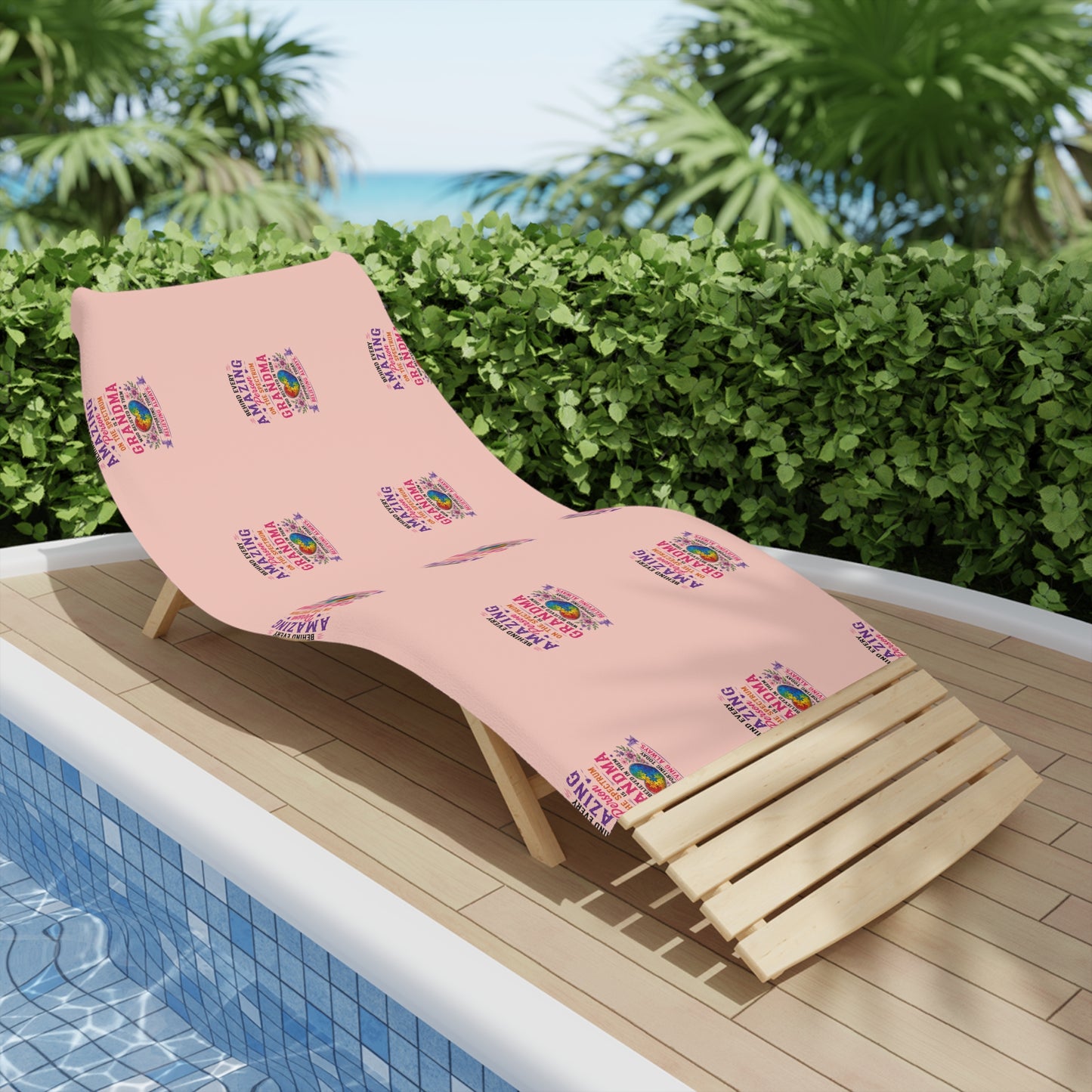 Beach Towel — Pink "Amazing Grandma" Patterned Tropical Sunset Design