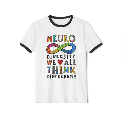Neurodiversity Infinity Ringer T-Shirt — "We All Think Differently" Pride Tee - Geo Rocks The 'Tism