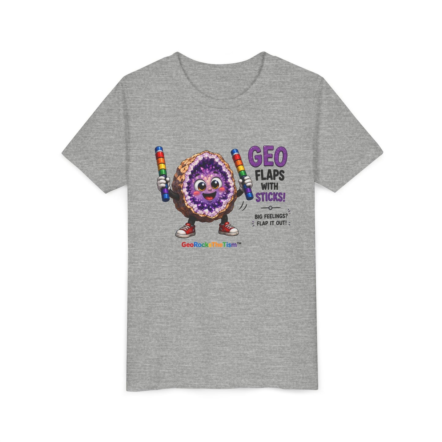 “GEO Flaps with Sticks!” Stimming Geode -Autism Self Sensory Regulation Youth Tee