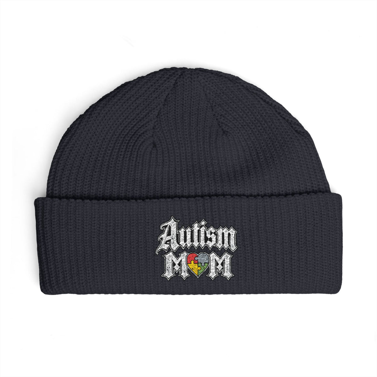 Autism Proud Mom Cuff Beanie - Embroidered Awareness Knit Hat