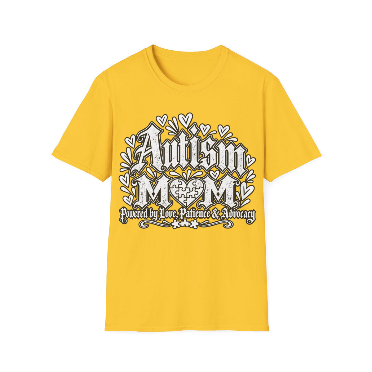 Autism Mom T-Shirt "Powered by Love, Patience & Advocacy"