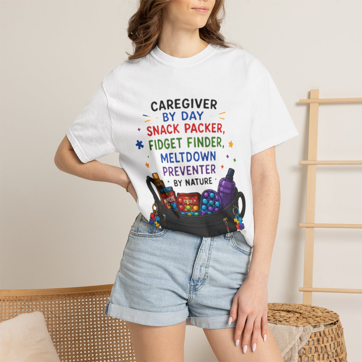 Caregiver By Day T-Shirt — "Snack Packer, Fidget Finder" Autism Support Tee - Geo Rocks The 'Tism