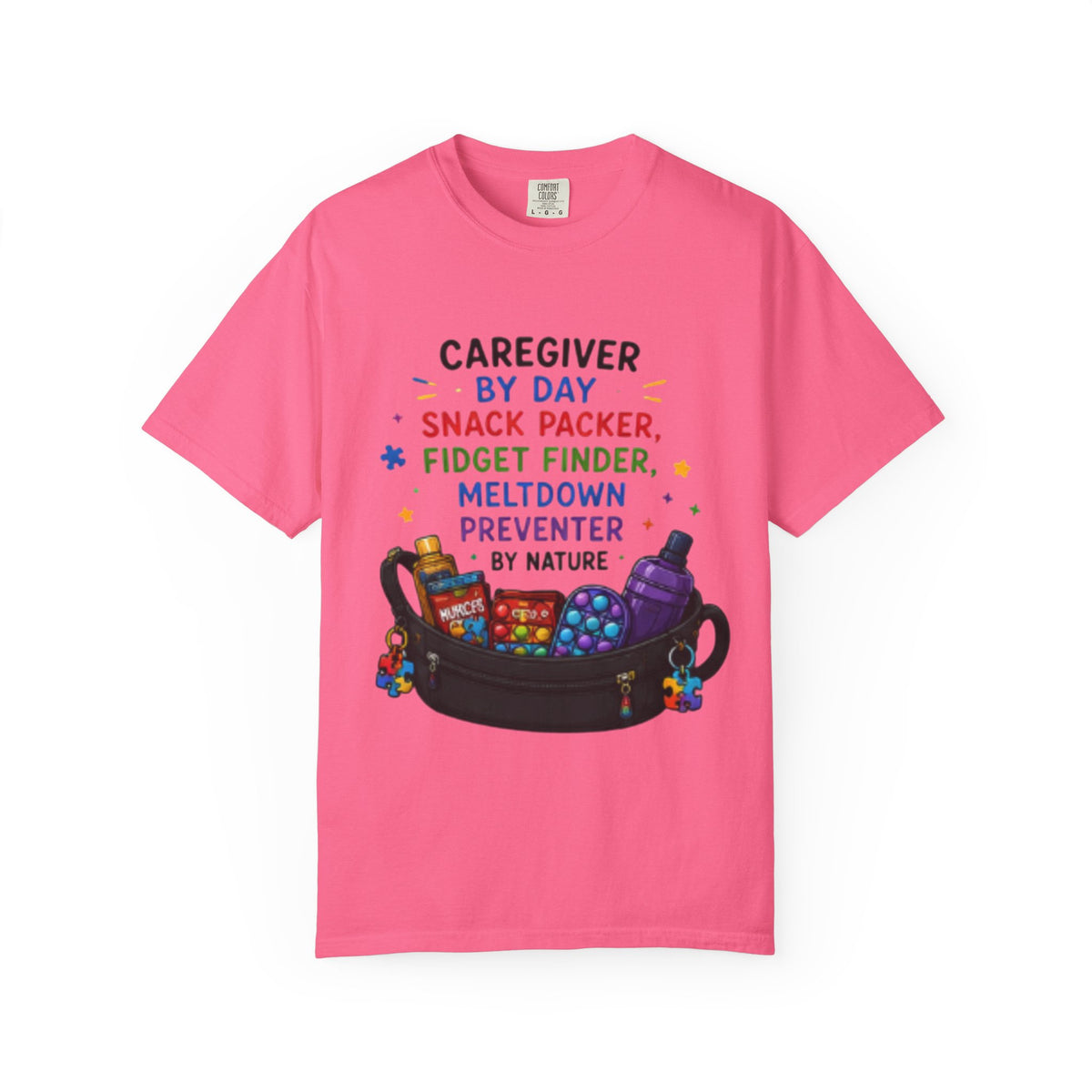 Caregiver By Day T-Shirt — "Snack Packer, Fidget Finder" Autism Support Tee - Geo Rocks The 'Tism