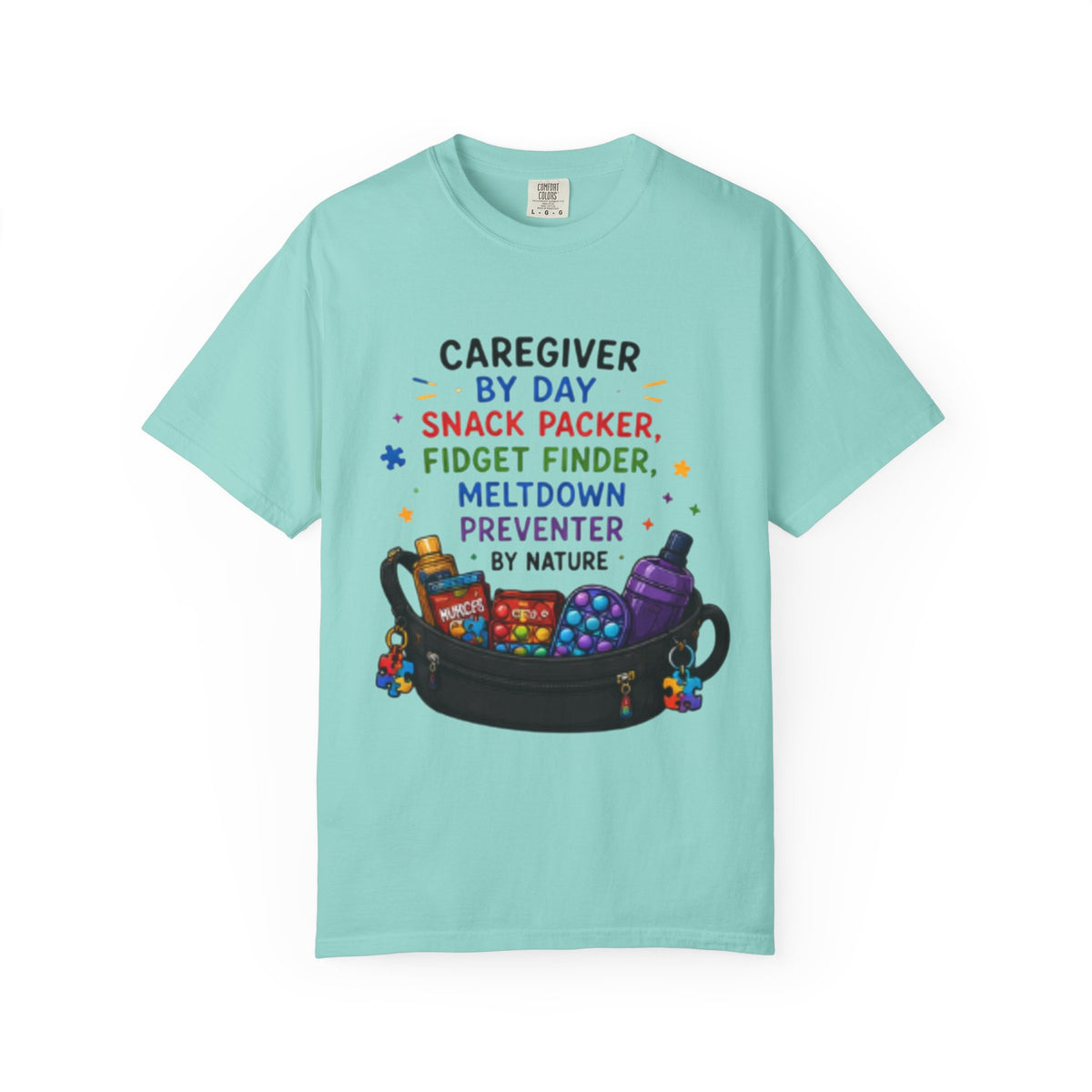 Caregiver By Day T-Shirt — "Snack Packer, Fidget Finder" Autism Support Tee - Geo Rocks The 'Tism