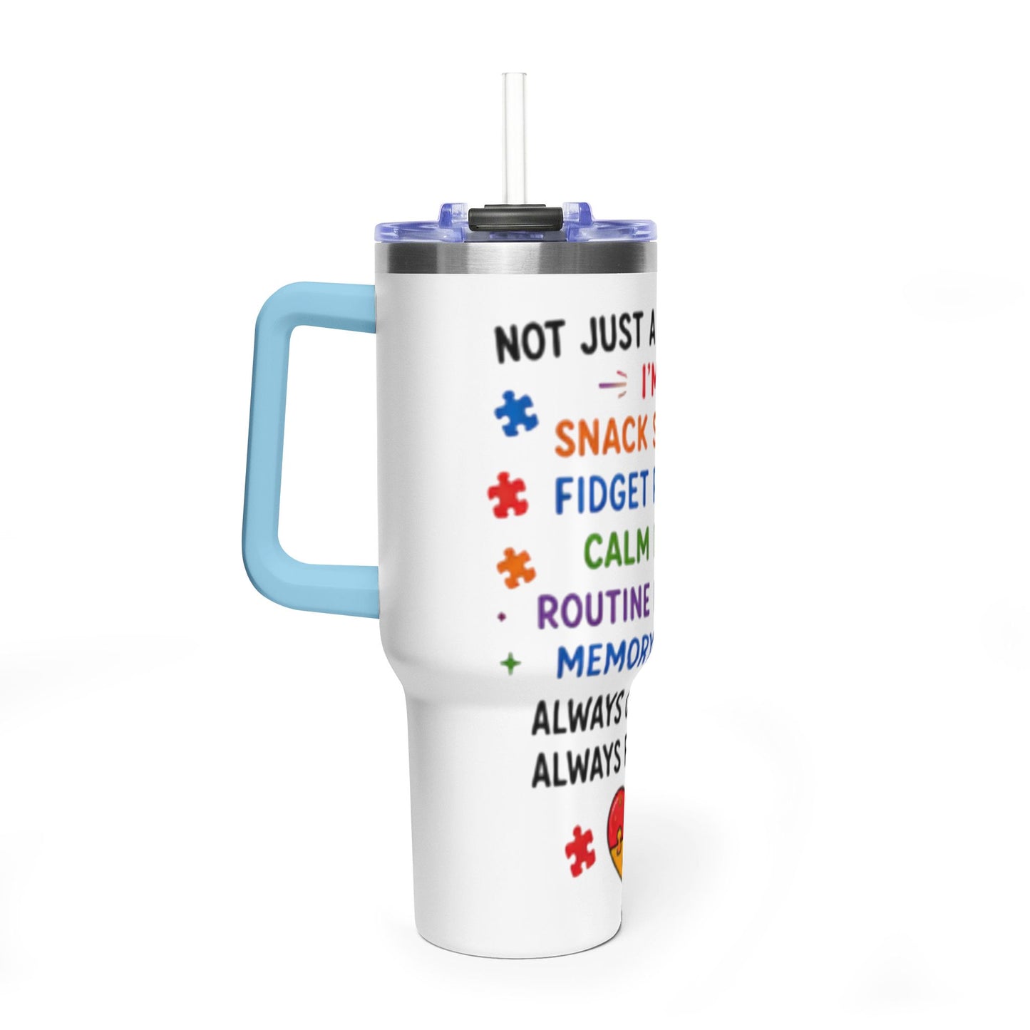 Autism Caregiver 40oz Thermal Tumbler – "Not Just a Caregiver" Insulated Travel Mug - Geo Rocks The 'Tism