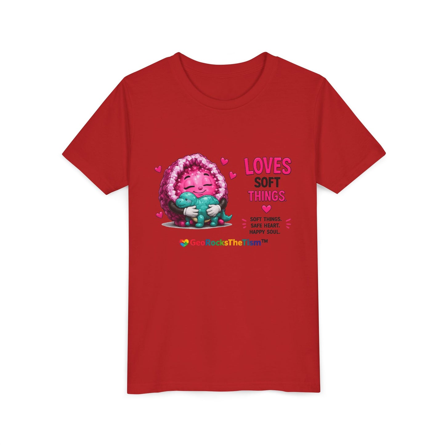 “Loves Soft Things” Stimming Geode -Autism Self Sensory Regulation Youth Tee