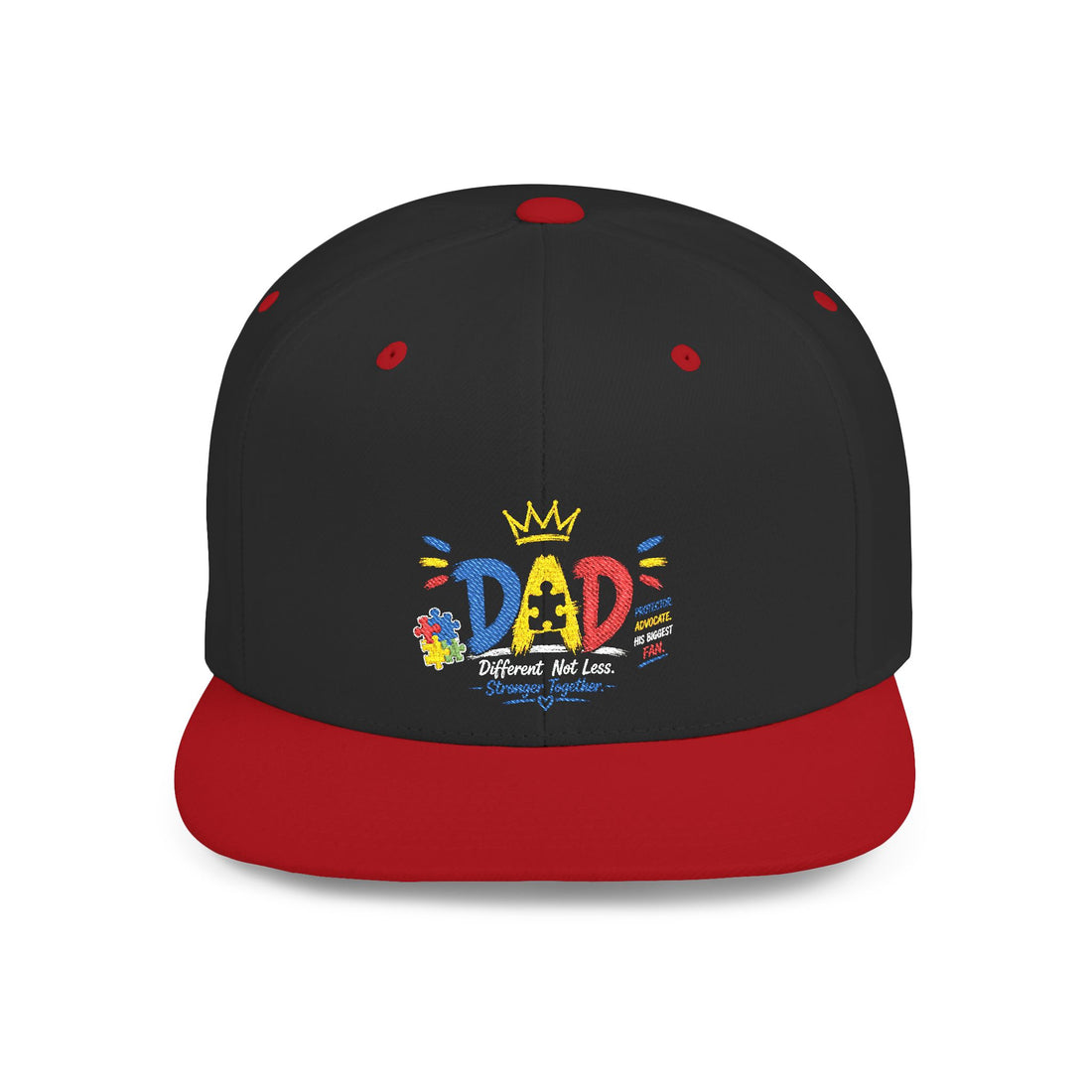 Dad Crown Flat Bill Snapback Hat – Colorful 'Dad' Graffiti Embroidered Cap for Father's Day - Geo Rocks The 'Tism