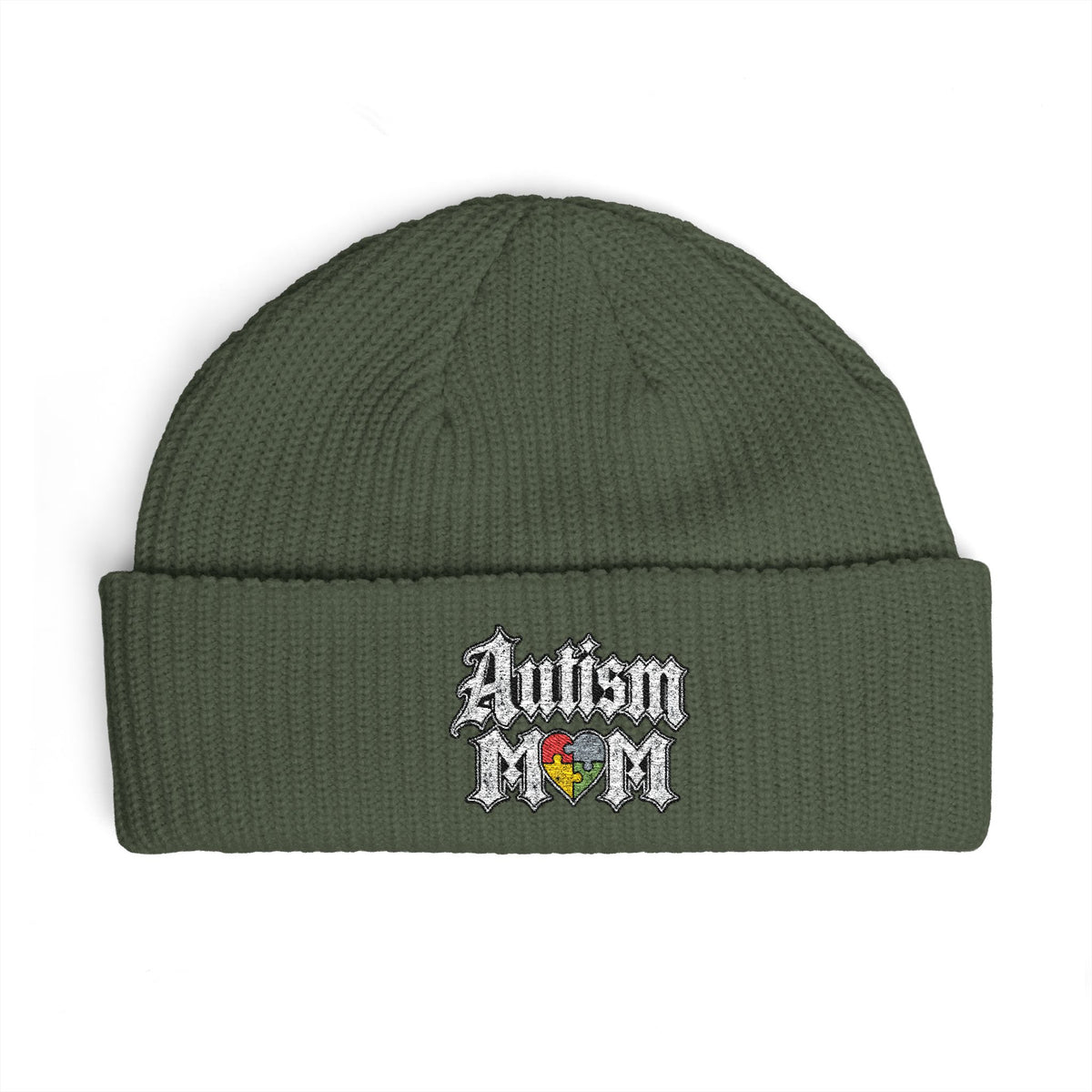 Autism Proud Mom Cuff Beanie - Embroidered Awareness Knit Hat