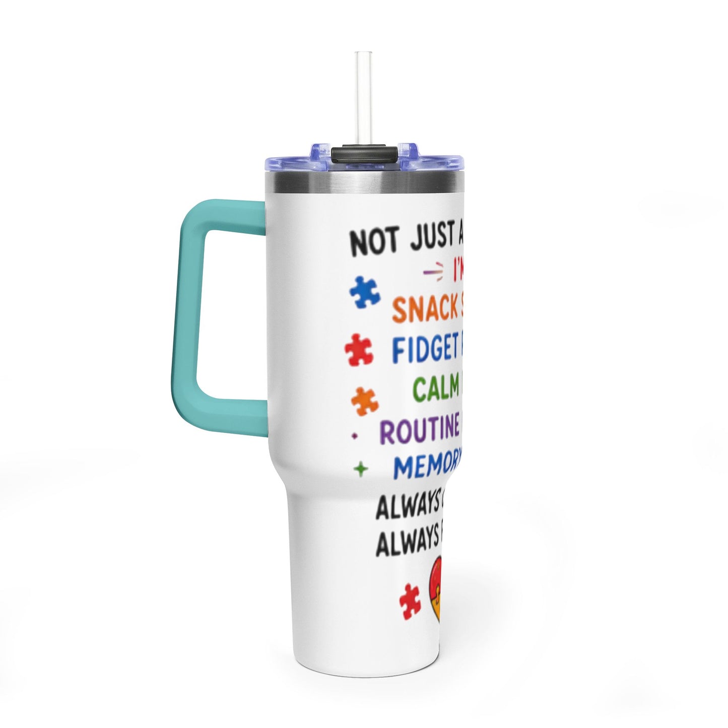 Autism Caregiver 40oz Thermal Tumbler – "Not Just a Caregiver" Insulated Travel Mug - Geo Rocks The 'Tism