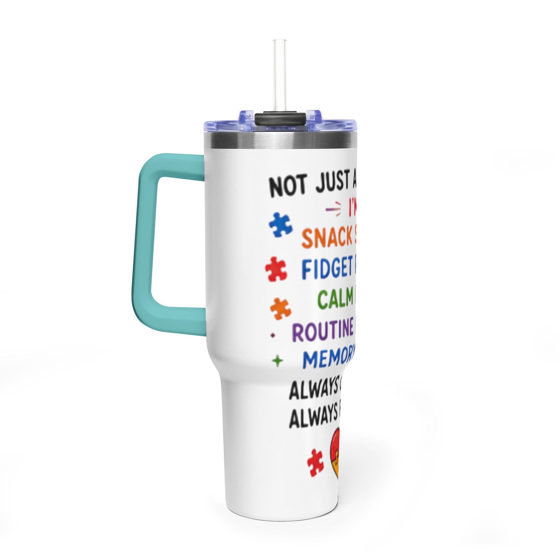 Autism Caregiver 40oz Thermal Tumbler – "Not Just a Caregiver" Insulated Travel Mug - Geo Rocks The 'Tism