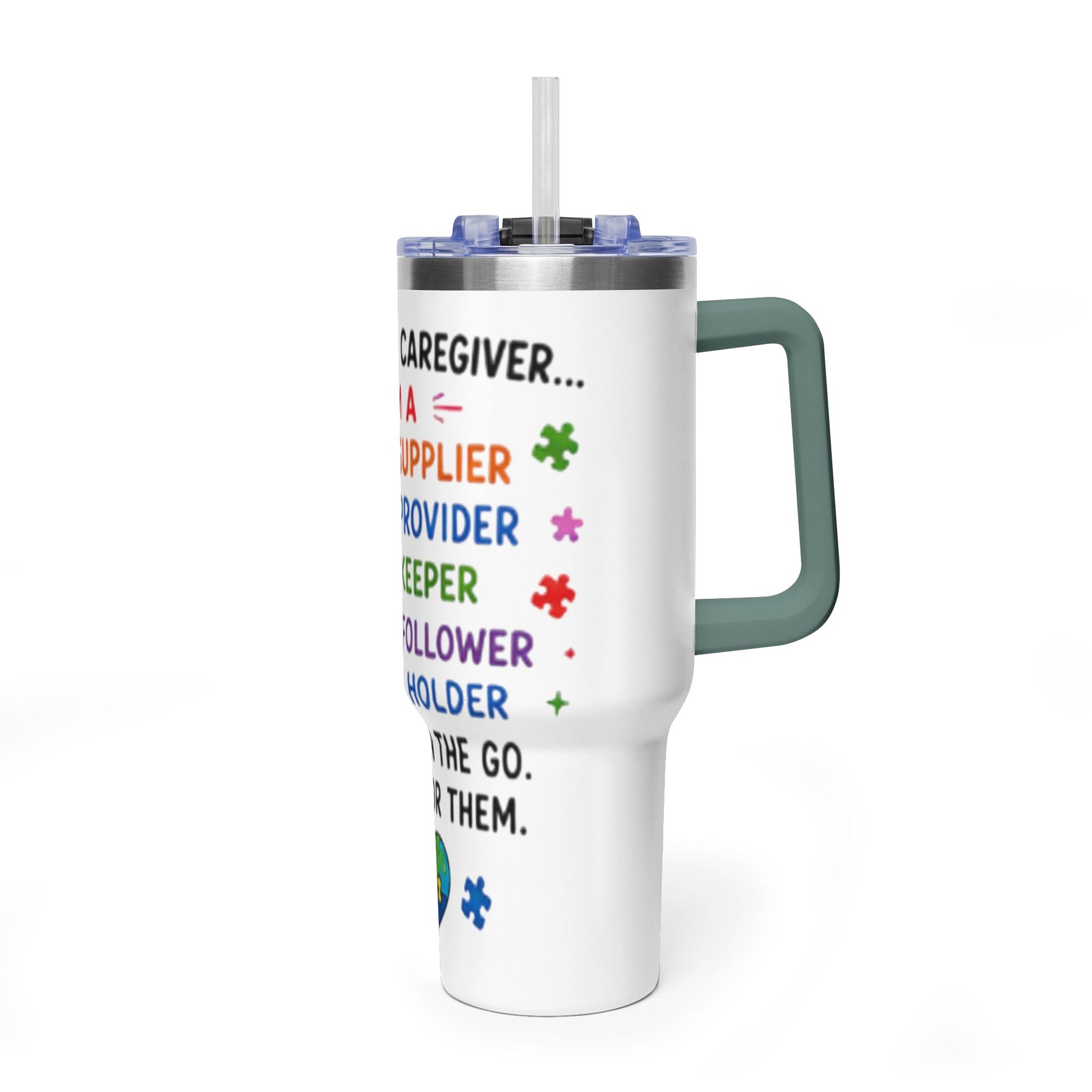 Autism Caregiver 40oz Thermal Tumbler – "Not Just a Caregiver" Insulated Travel Mug - Geo Rocks The 'Tism