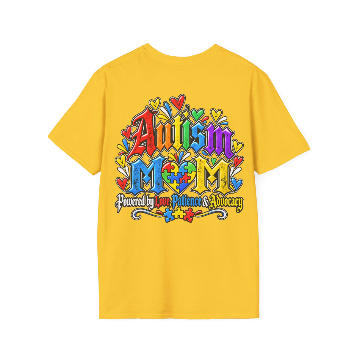 Autism Mom T-Shirt-"Powered by Love, Patience & Advocacy"