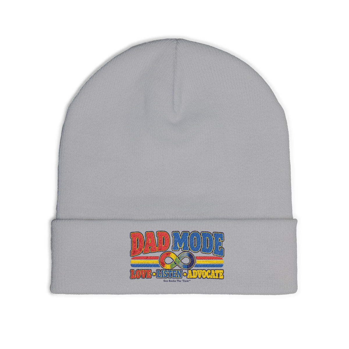 Autism Dad Mode Knit Beanie Embroidered Vintage Retro Stripes