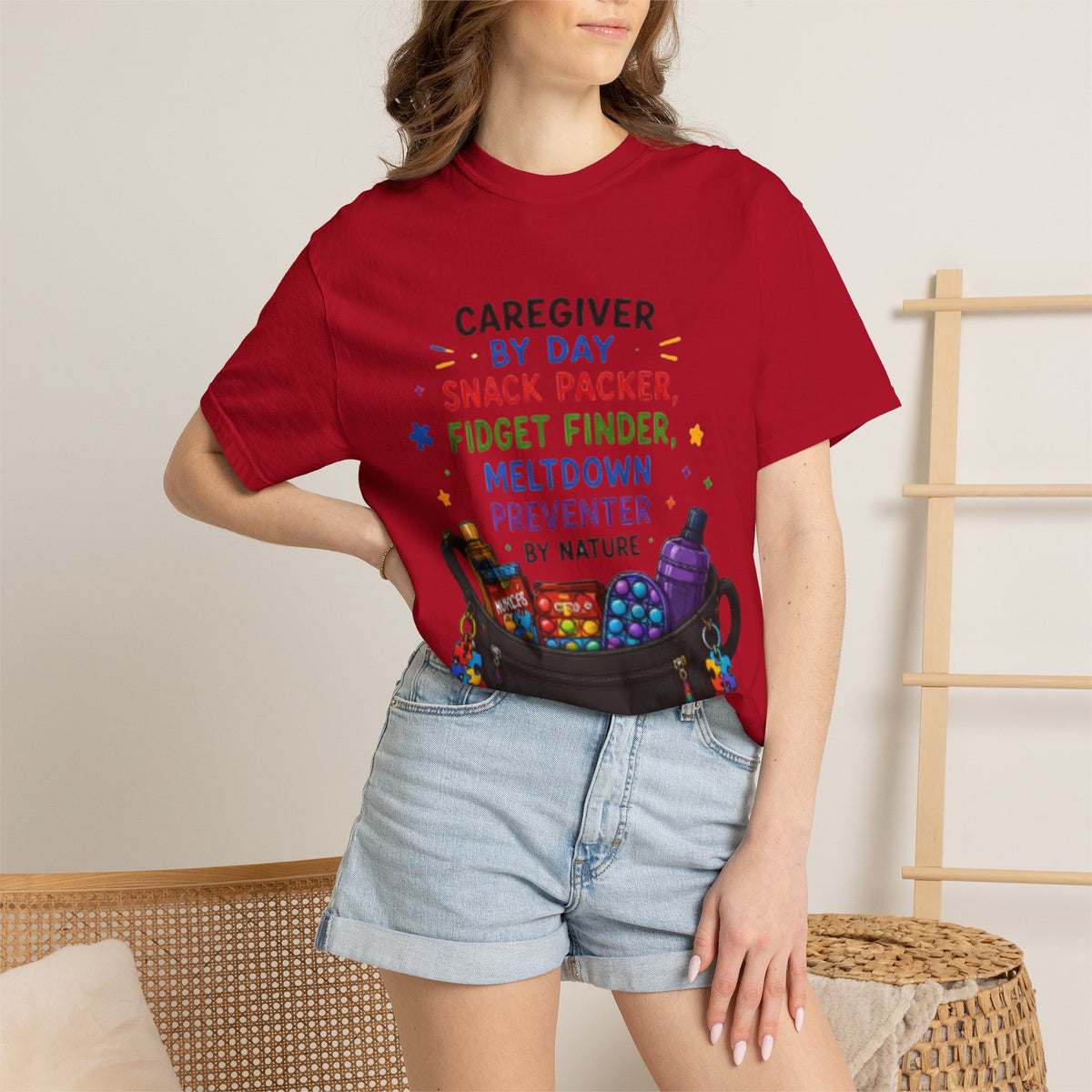 Caregiver By Day T-Shirt — "Snack Packer, Fidget Finder" Autism Support Tee - Geo Rocks The 'Tism