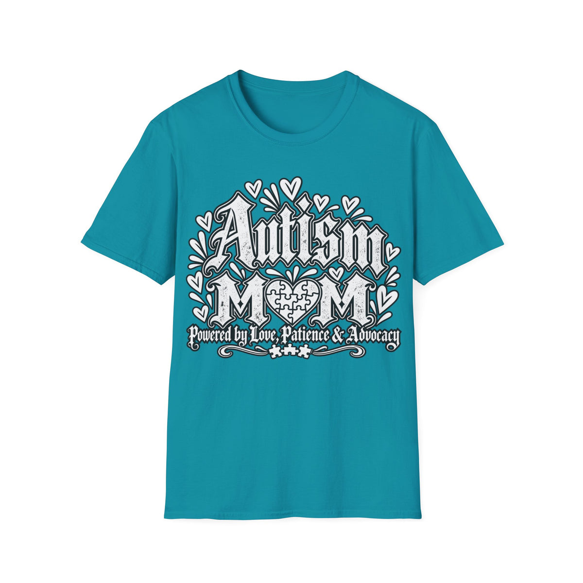Autism Mom T-Shirt "Powered by Love, Patience & Advocacy"