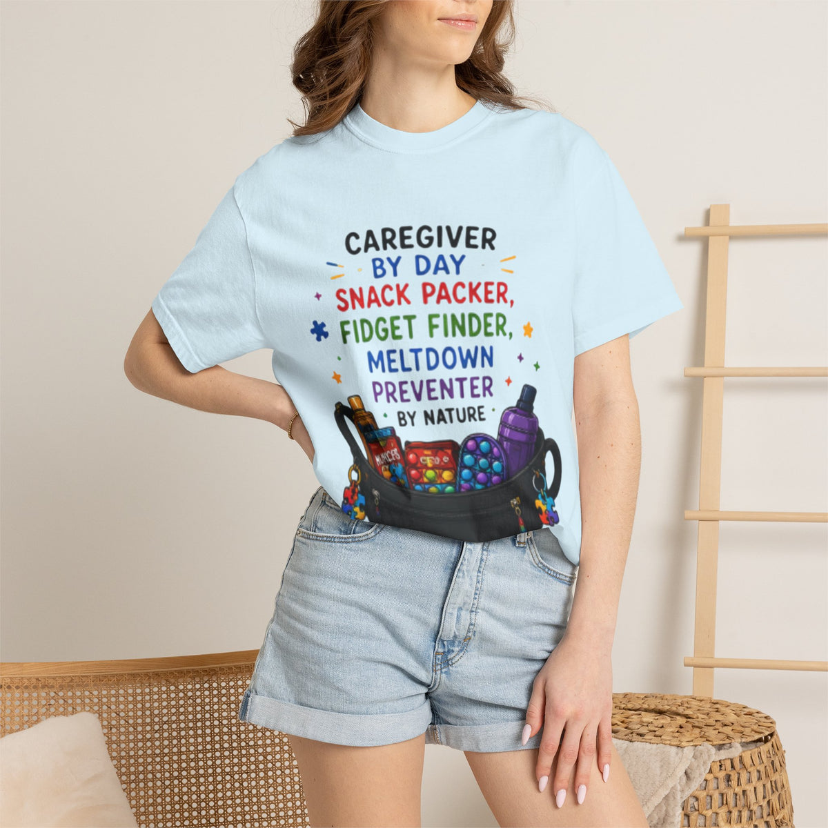Caregiver By Day T-Shirt — "Snack Packer, Fidget Finder" Autism Support Tee - Geo Rocks The 'Tism