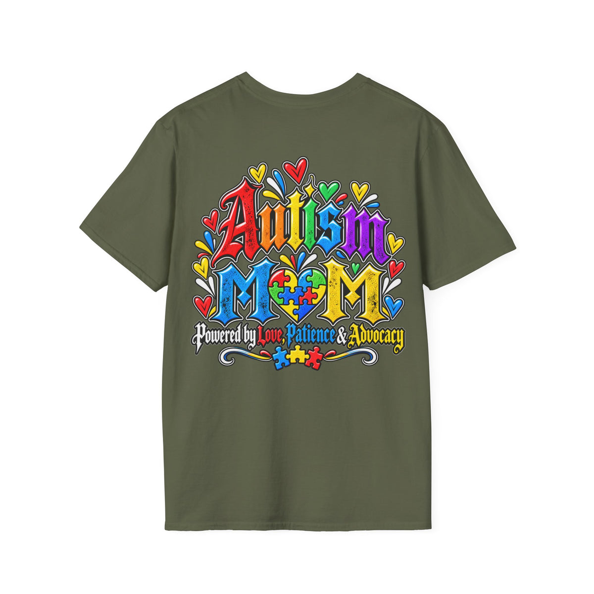 Autism Mom T-Shirt-"Powered by Love, Patience & Advocacy"