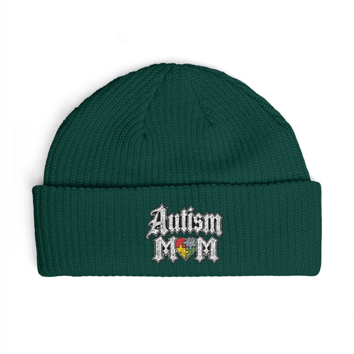 Autism Proud Mom Cuff Beanie - Embroidered Awareness Knit Hat