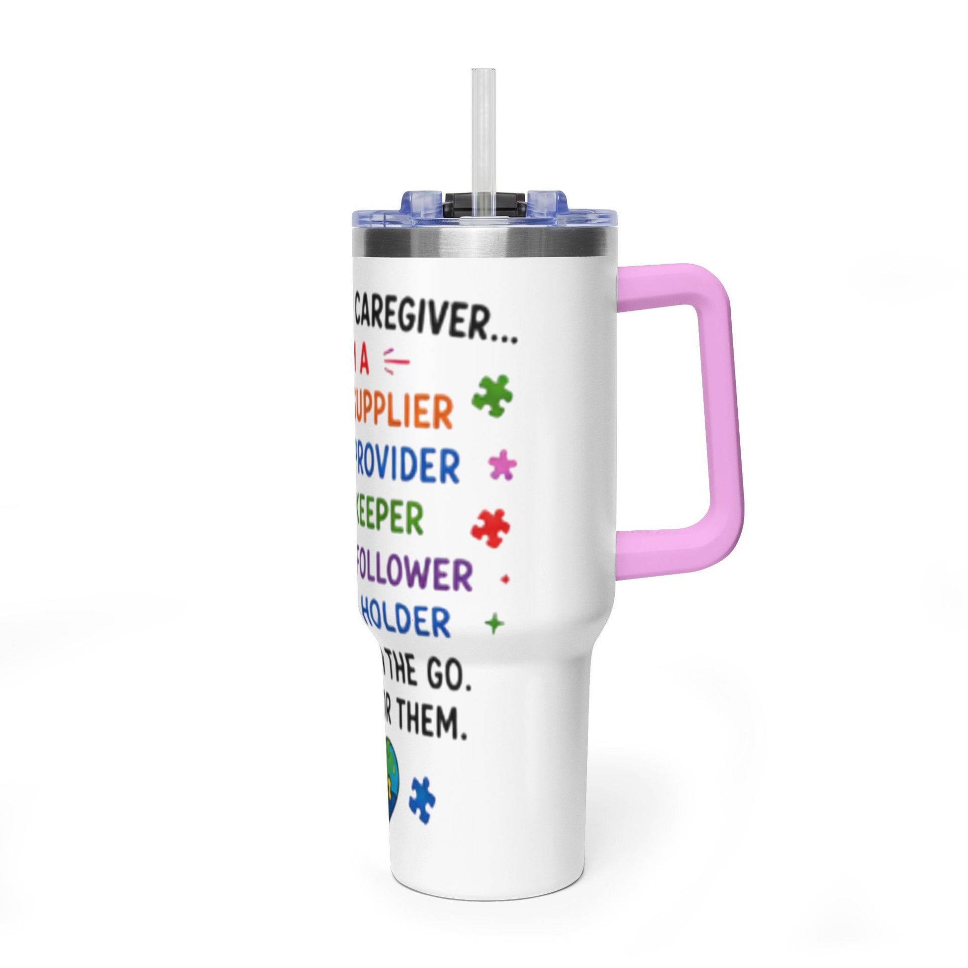 Autism Caregiver 40oz Thermal Tumbler – "Not Just a Caregiver" Insulated Travel Mug - Geo Rocks The 'Tism