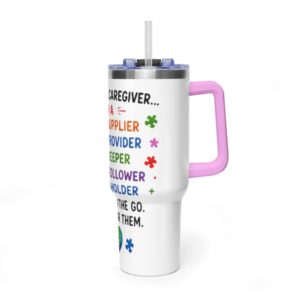 Autism Caregiver 40oz Thermal Tumbler – "Not Just a Caregiver" Insulated Travel Mug - Geo Rocks The 'Tism