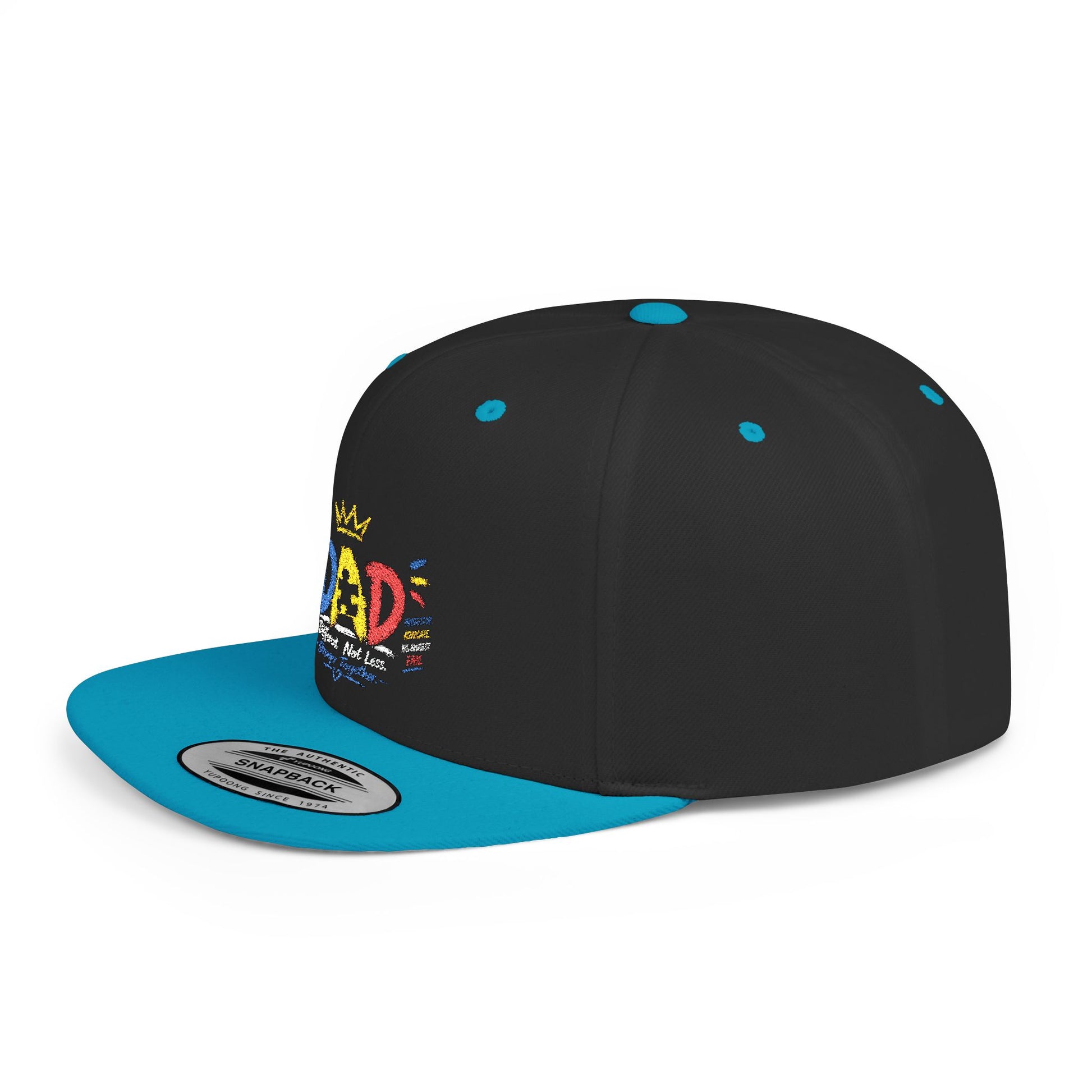 Dad Crown Flat Bill Snapback Hat – Colorful 'Dad' Graffiti Embroidered Cap for Father's Day - Geo Rocks The 'Tism