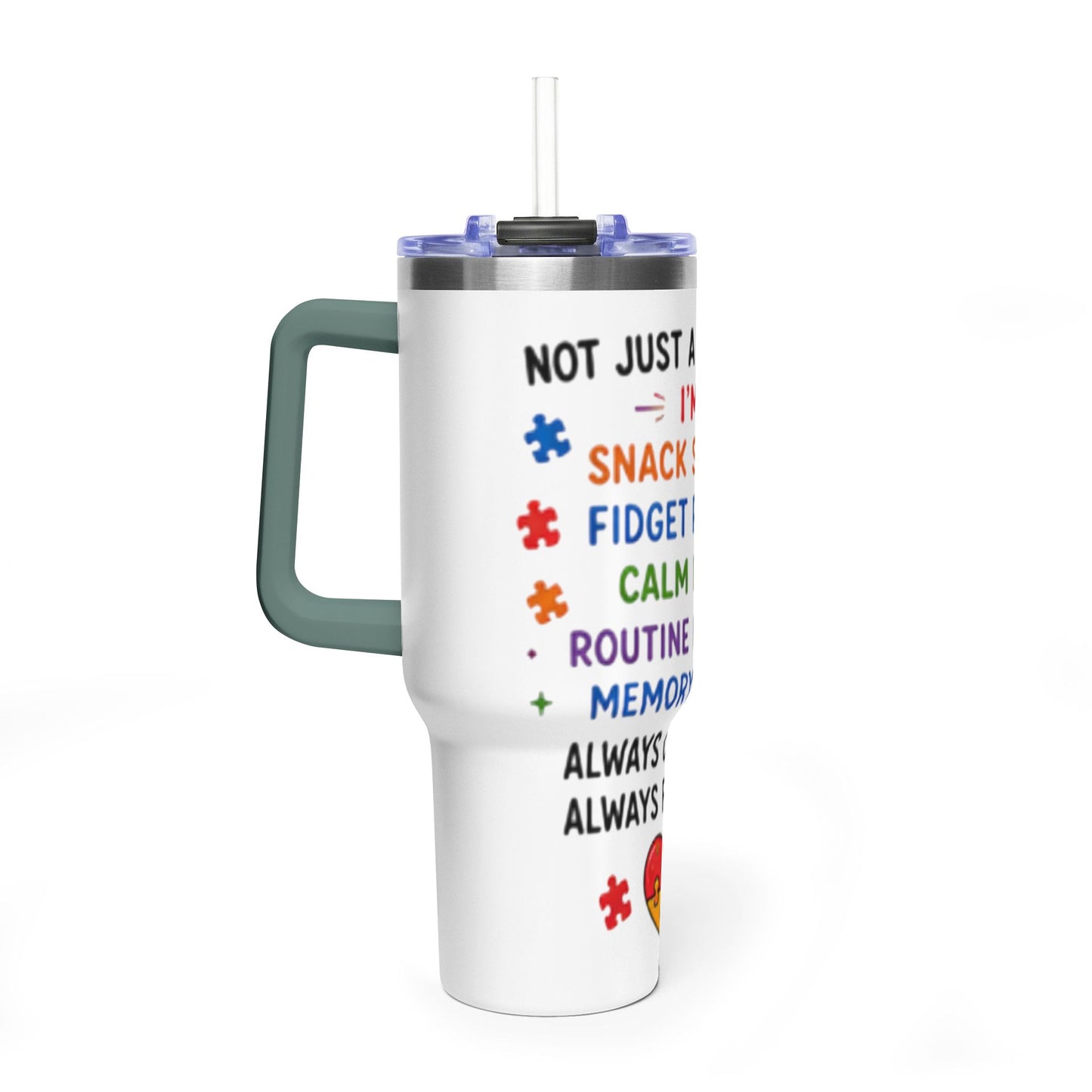 Autism Caregiver 40oz Thermal Tumbler – "Not Just a Caregiver" Insulated Travel Mug - Geo Rocks The 'Tism