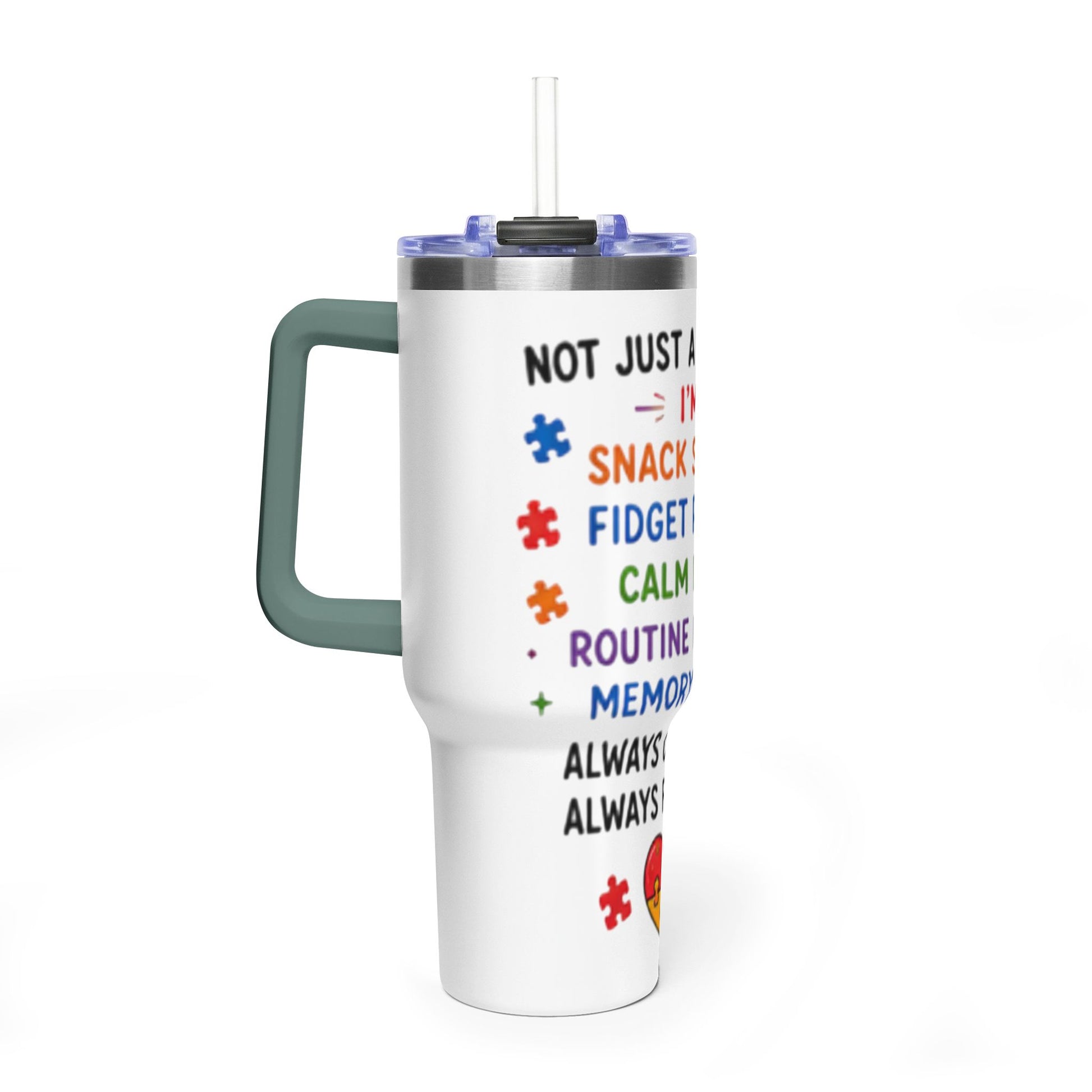Autism Caregiver 40oz Thermal Tumbler – "Not Just a Caregiver" Insulated Travel Mug - Geo Rocks The 'Tism