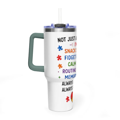 Autism Caregiver 40oz Thermal Tumbler – "Not Just a Caregiver" Insulated Travel Mug - Geo Rocks The 'Tism