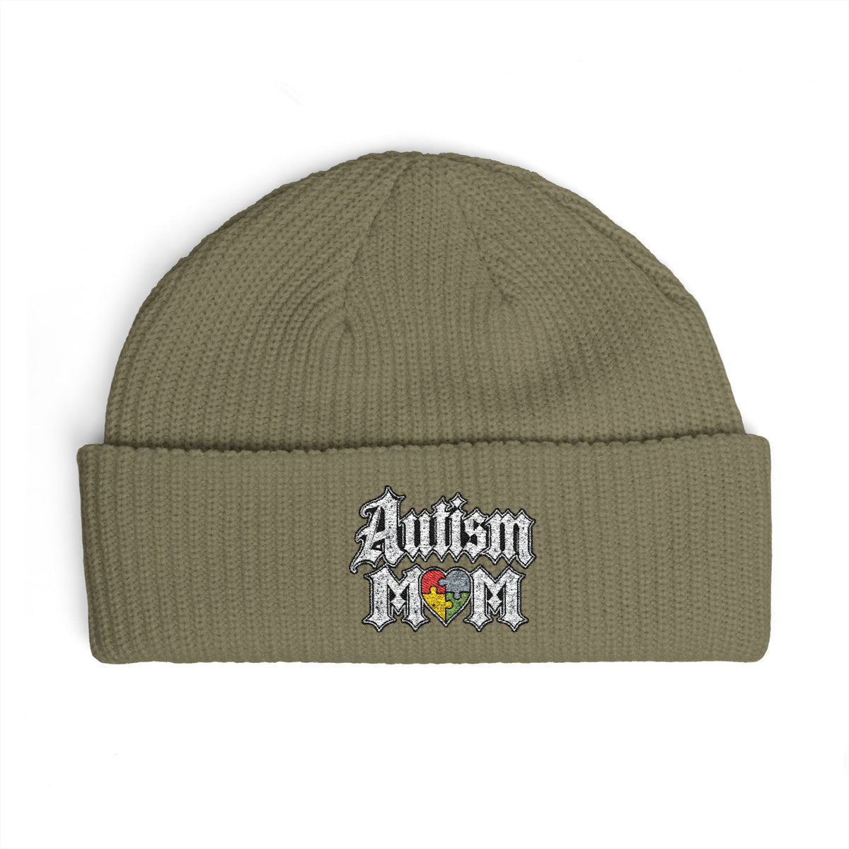 Autism Proud Mom Cuff Beanie - Embroidered Awareness Knit Hat