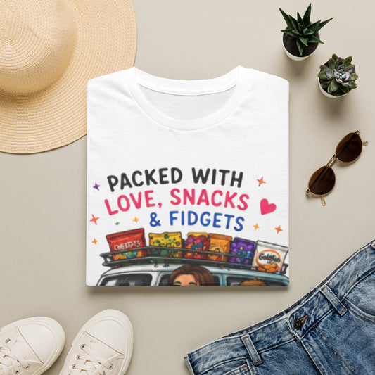 Packed With Love, Snacks & Fidgets T-Shirt — Funny Family Road Trip Tee