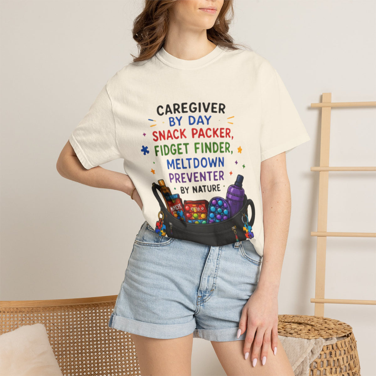 Caregiver By Day T-Shirt — "Snack Packer, Fidget Finder" Autism Support Tee - Geo Rocks The 'Tism