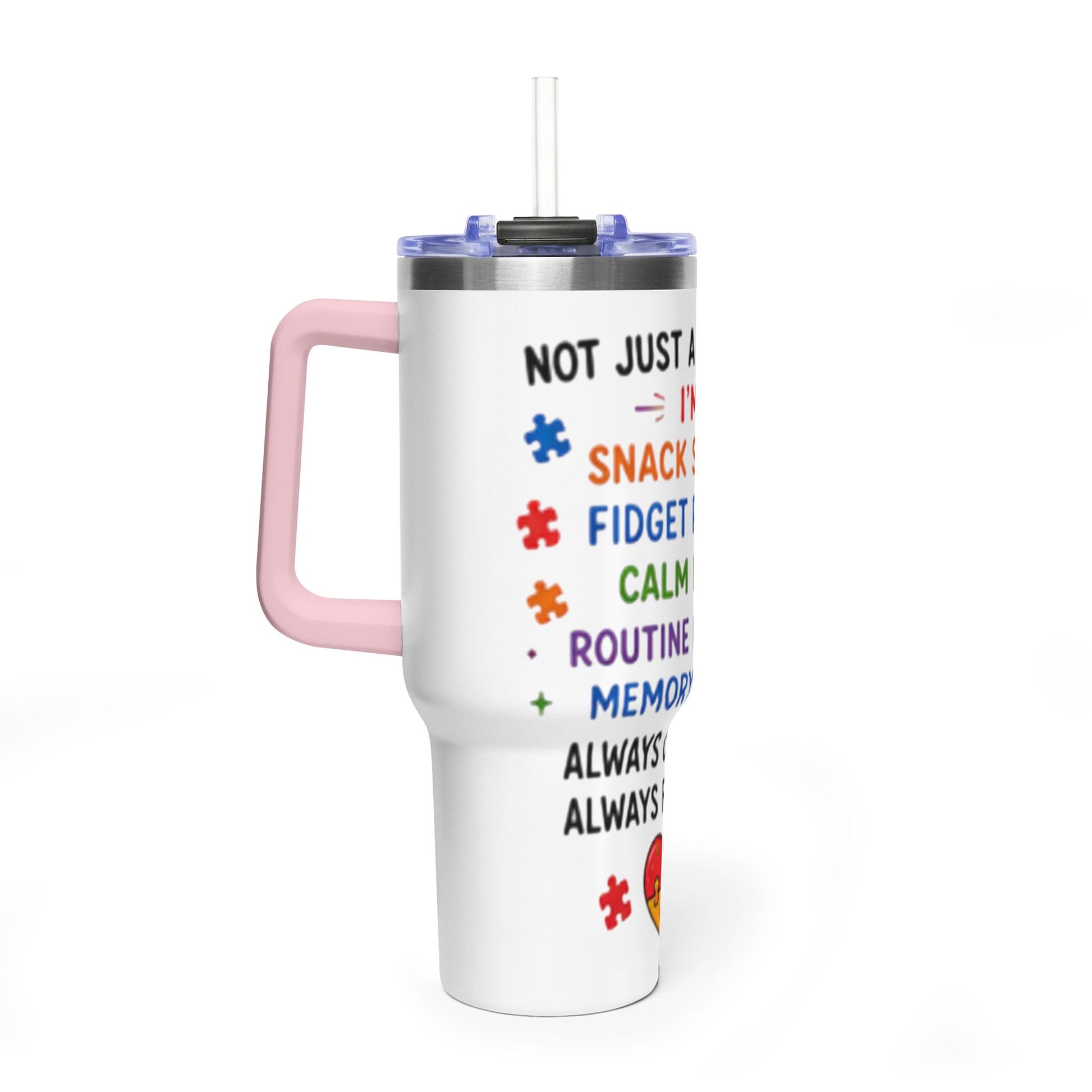 Autism Caregiver 40oz Thermal Tumbler – "Not Just a Caregiver" Insulated Travel Mug - Geo Rocks The 'Tism