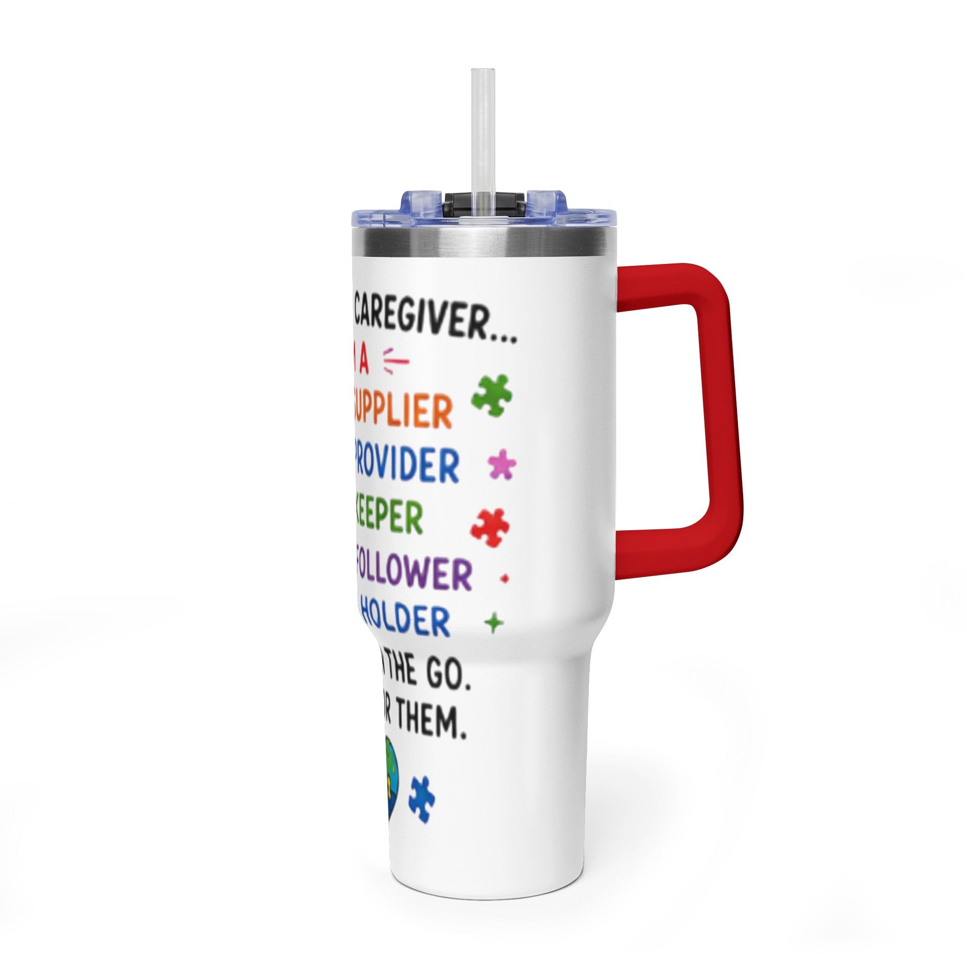 Autism Caregiver 40oz Thermal Tumbler – "Not Just a Caregiver" Insulated Travel Mug - Geo Rocks The 'Tism