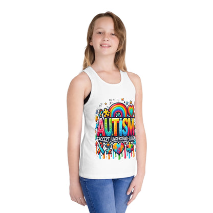 Autism Awareness Kids Tank Top — "Autism: Accept • Understand • Love" Rainbow Puzzle Design