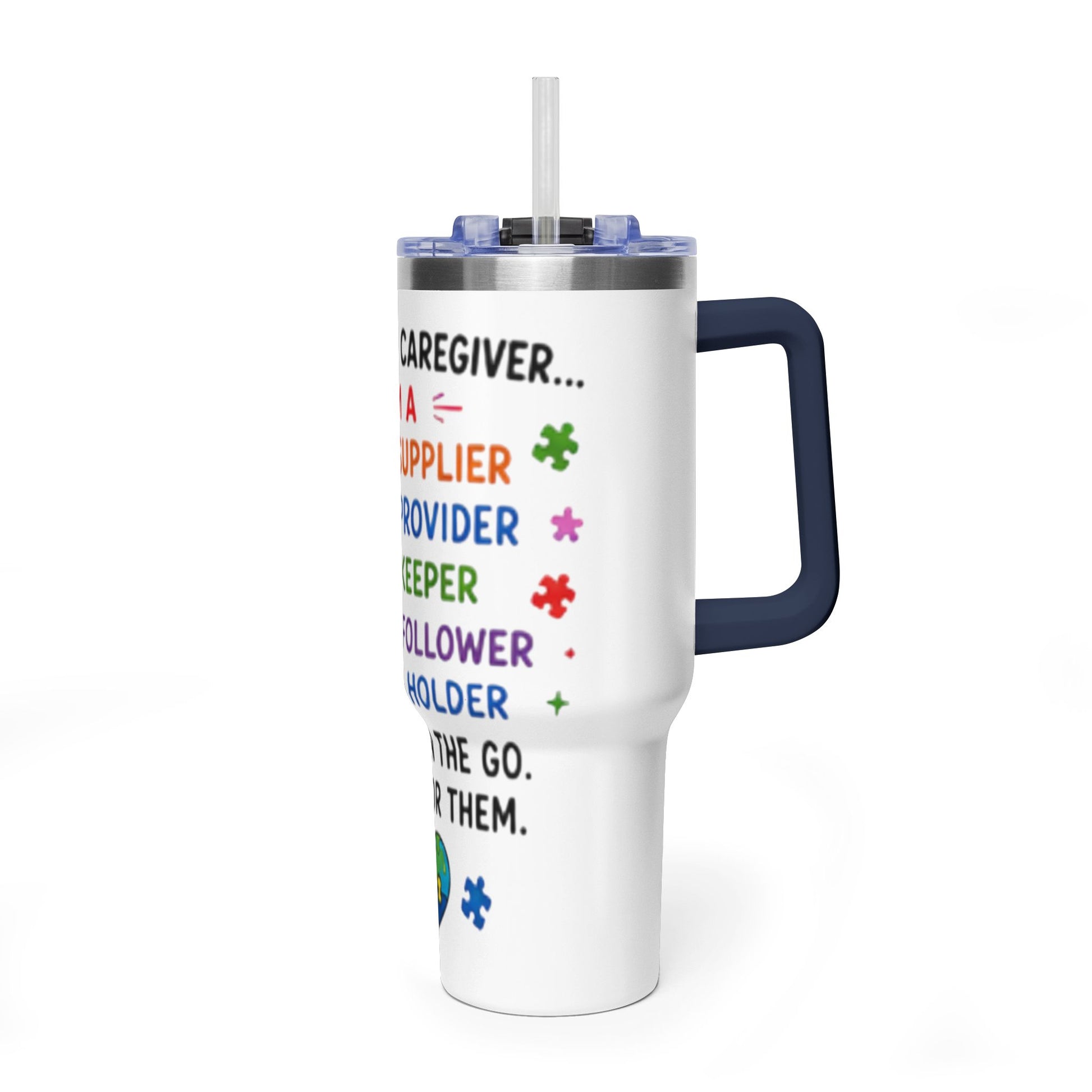 Autism Caregiver 40oz Thermal Tumbler – "Not Just a Caregiver" Insulated Travel Mug - Geo Rocks The 'Tism
