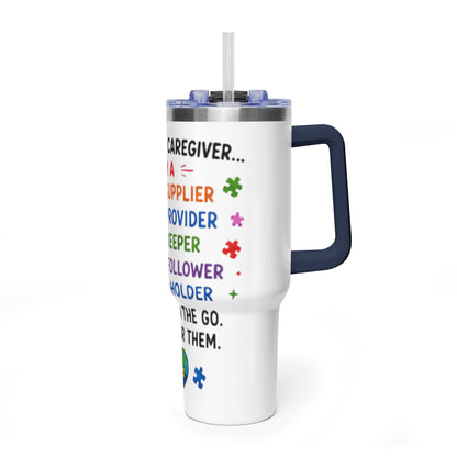 Autism Caregiver 40oz Thermal Tumbler – "Not Just a Caregiver" Insulated Travel Mug - Geo Rocks The 'Tism