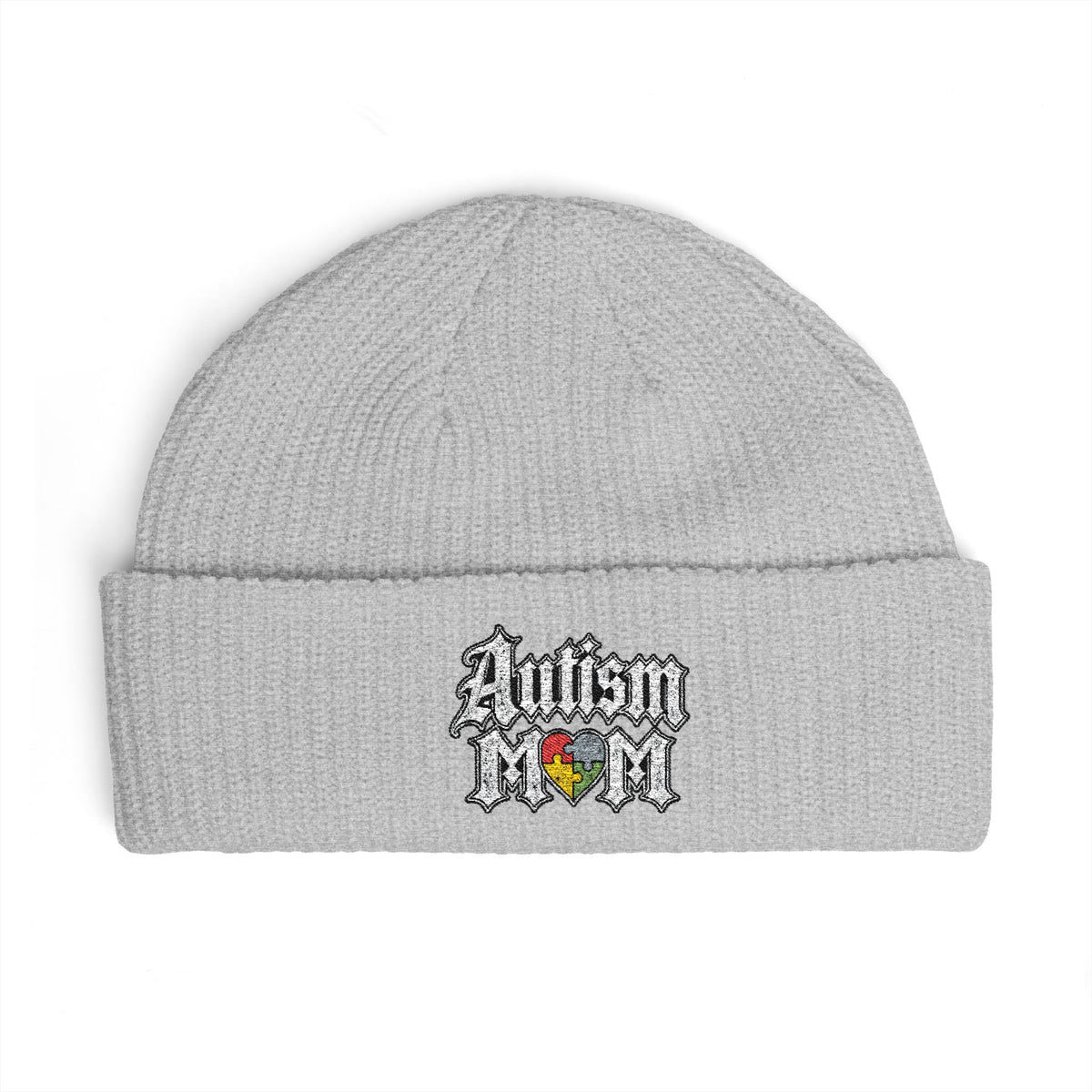 Autism Proud Mom Cuff Beanie - Embroidered Awareness Knit Hat