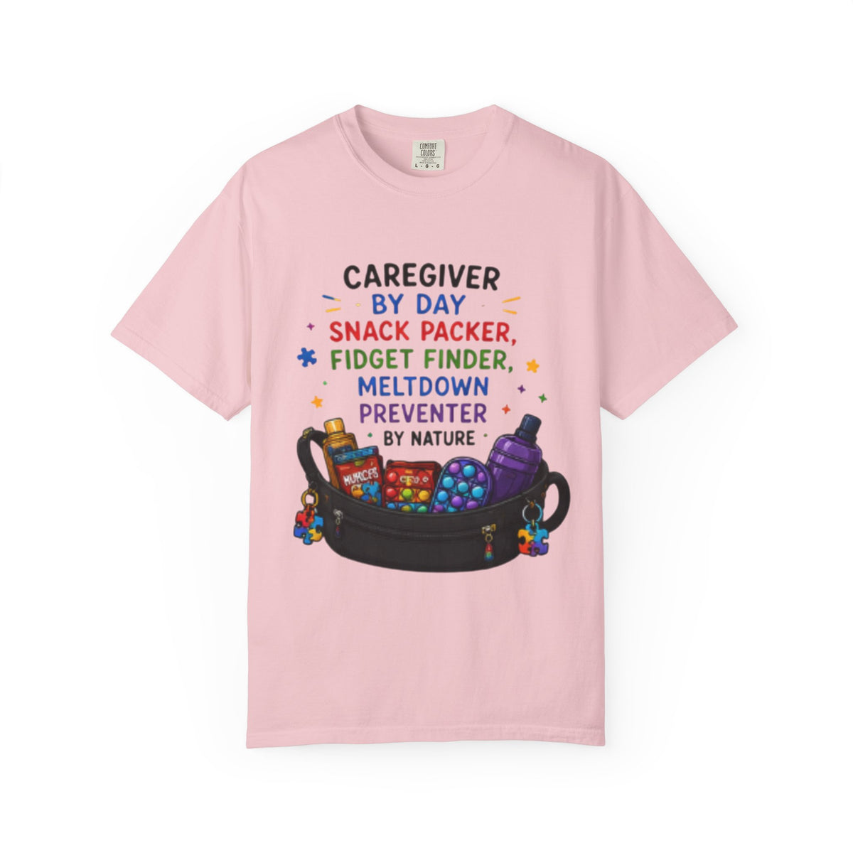 Caregiver By Day T-Shirt — "Snack Packer, Fidget Finder" Autism Support Tee - Geo Rocks The 'Tism