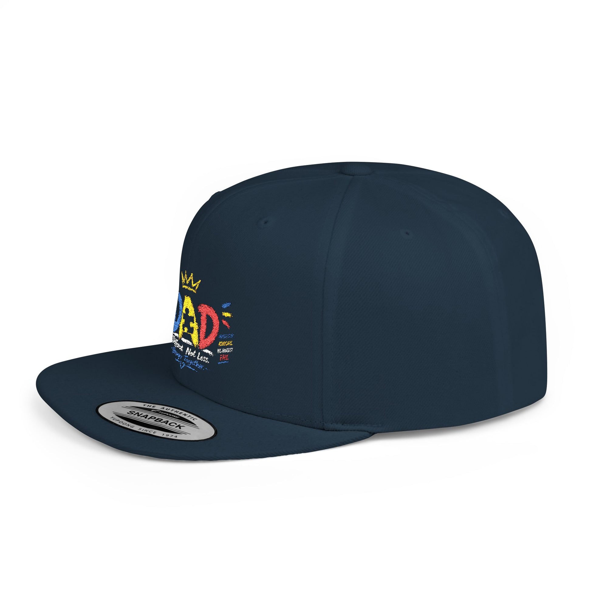 Dad Crown Flat Bill Snapback Hat – Colorful 'Dad' Graffiti Embroidered Cap for Father's Day - Geo Rocks The 'Tism