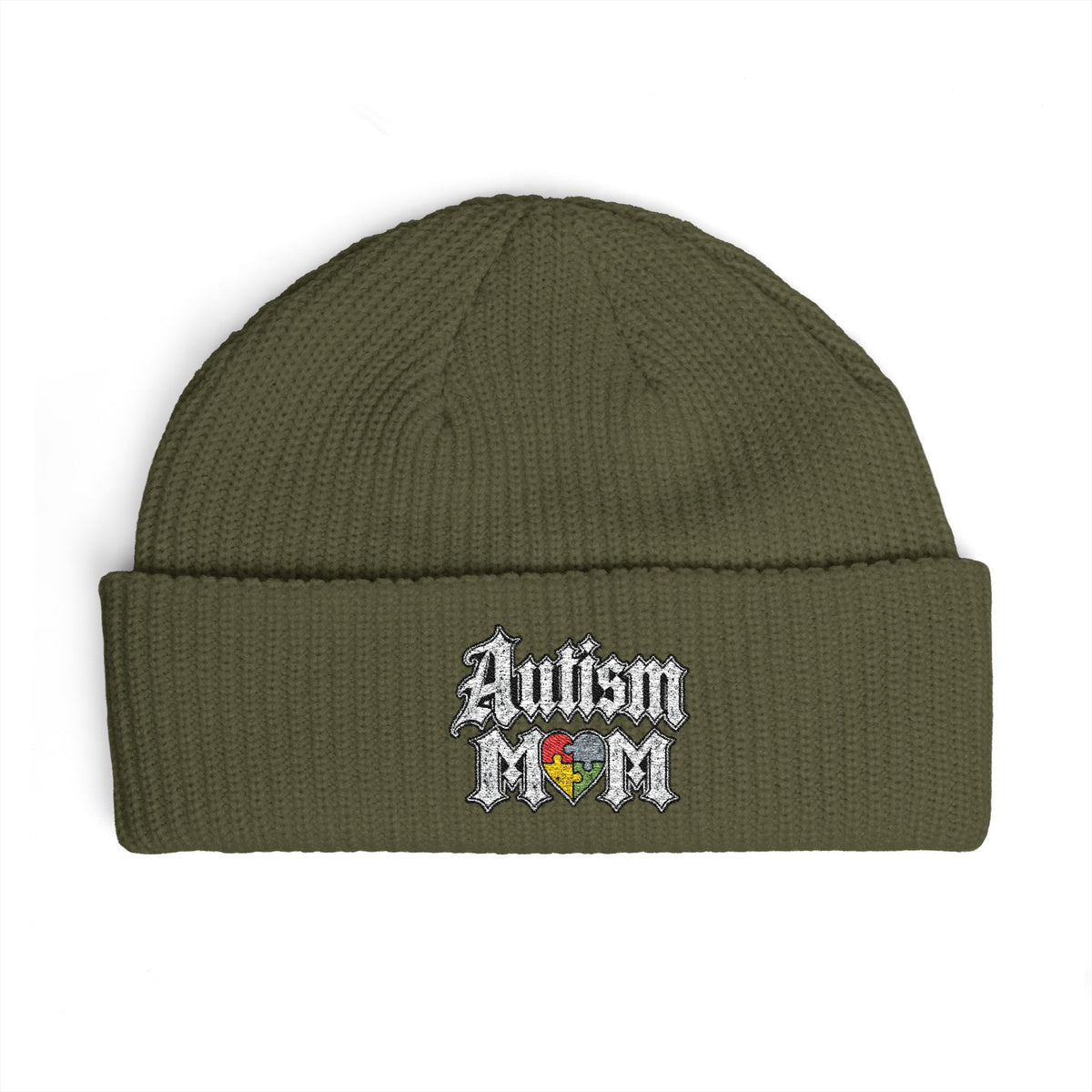 Autism Proud Mom Cuff Beanie - Embroidered Awareness Knit Hat