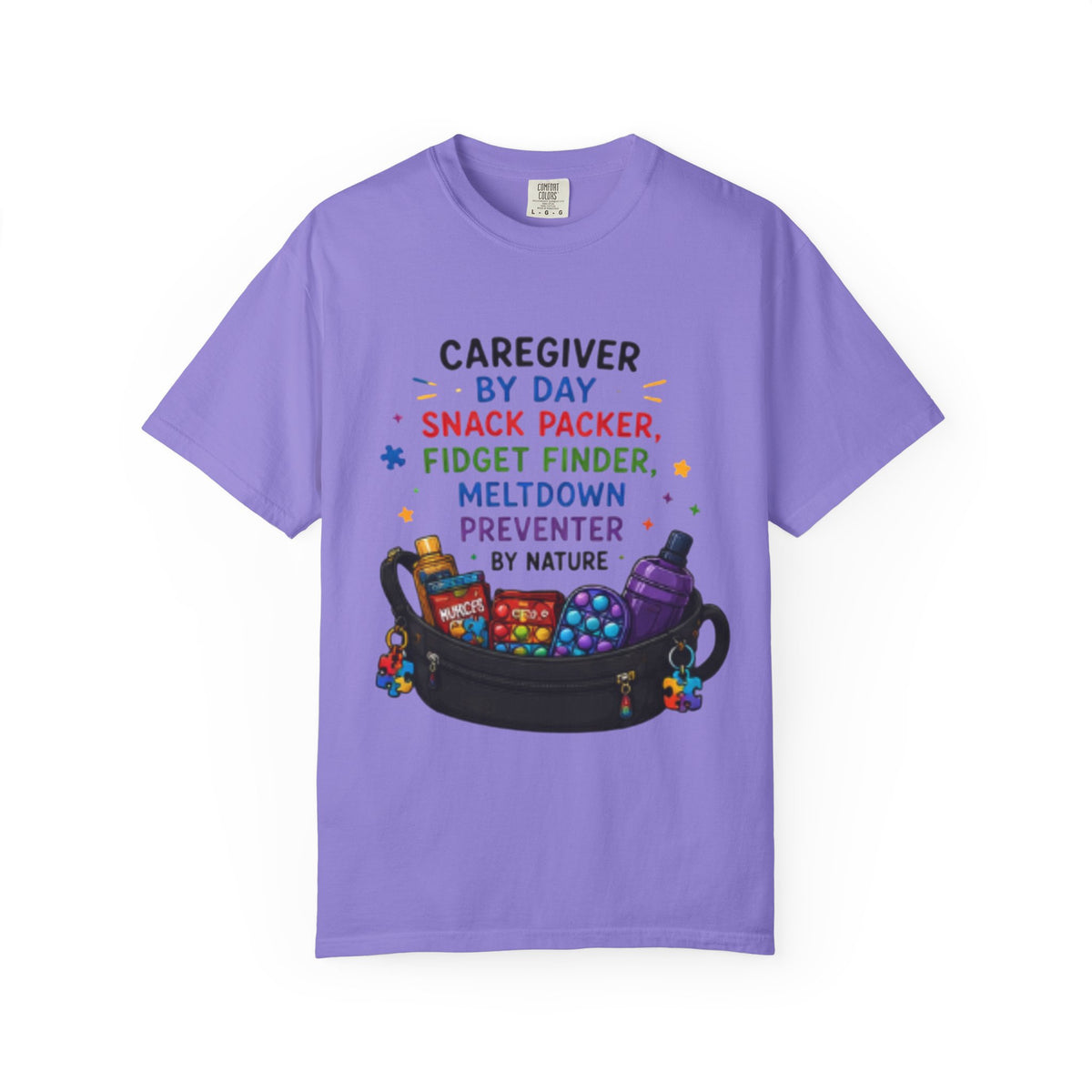 Caregiver By Day T-Shirt — "Snack Packer, Fidget Finder" Autism Support Tee - Geo Rocks The 'Tism