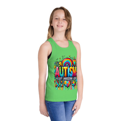 Autism Awareness Kids Tank Top — "Autism: Accept • Understand • Love" Rainbow Puzzle Design