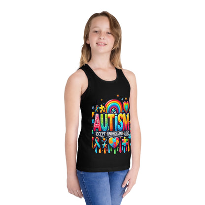 Autism Awareness Kids Tank Top — "Autism: Accept • Understand • Love" Rainbow Puzzle Design