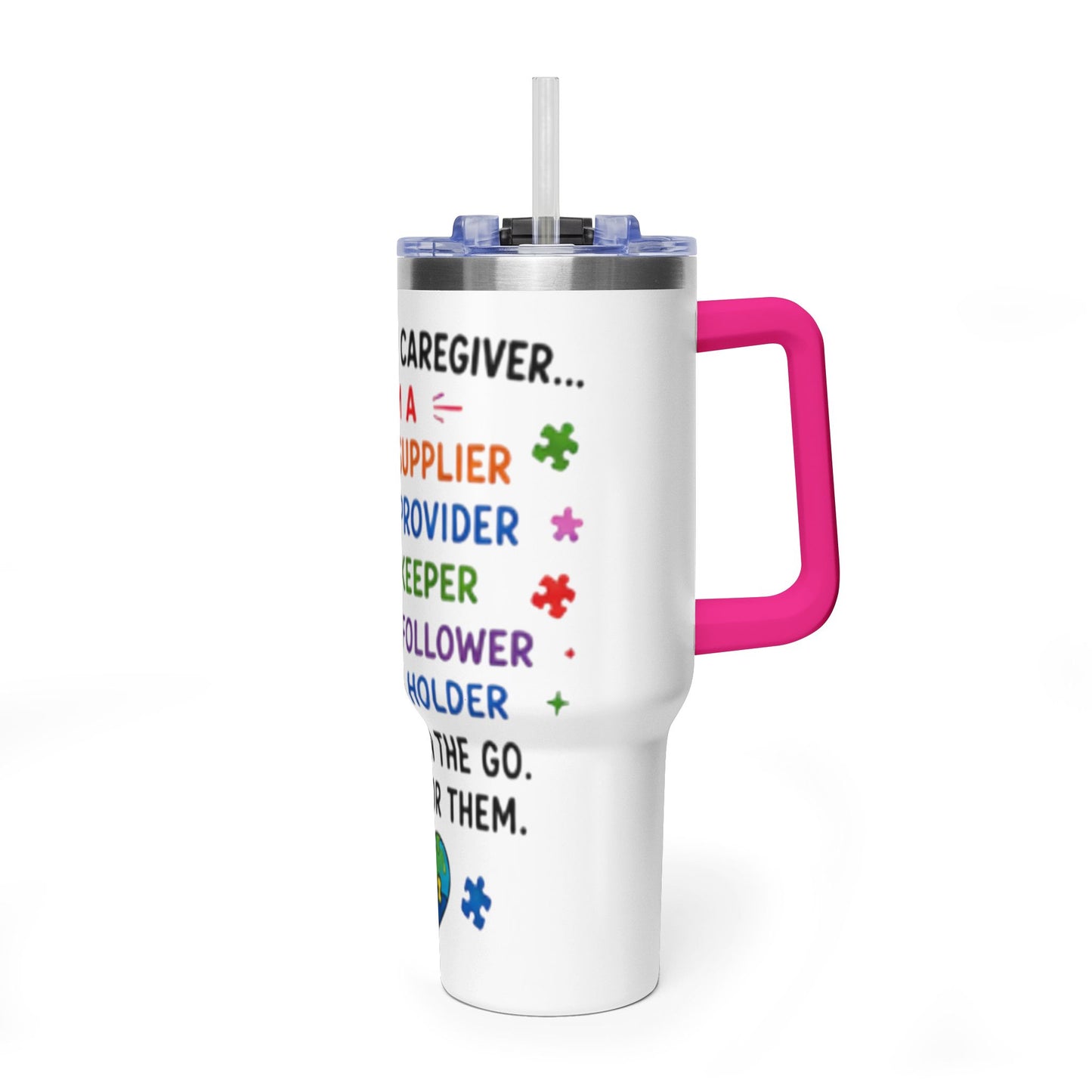 Autism Caregiver 40oz Thermal Tumbler – "Not Just a Caregiver" Insulated Travel Mug - Geo Rocks The 'Tism