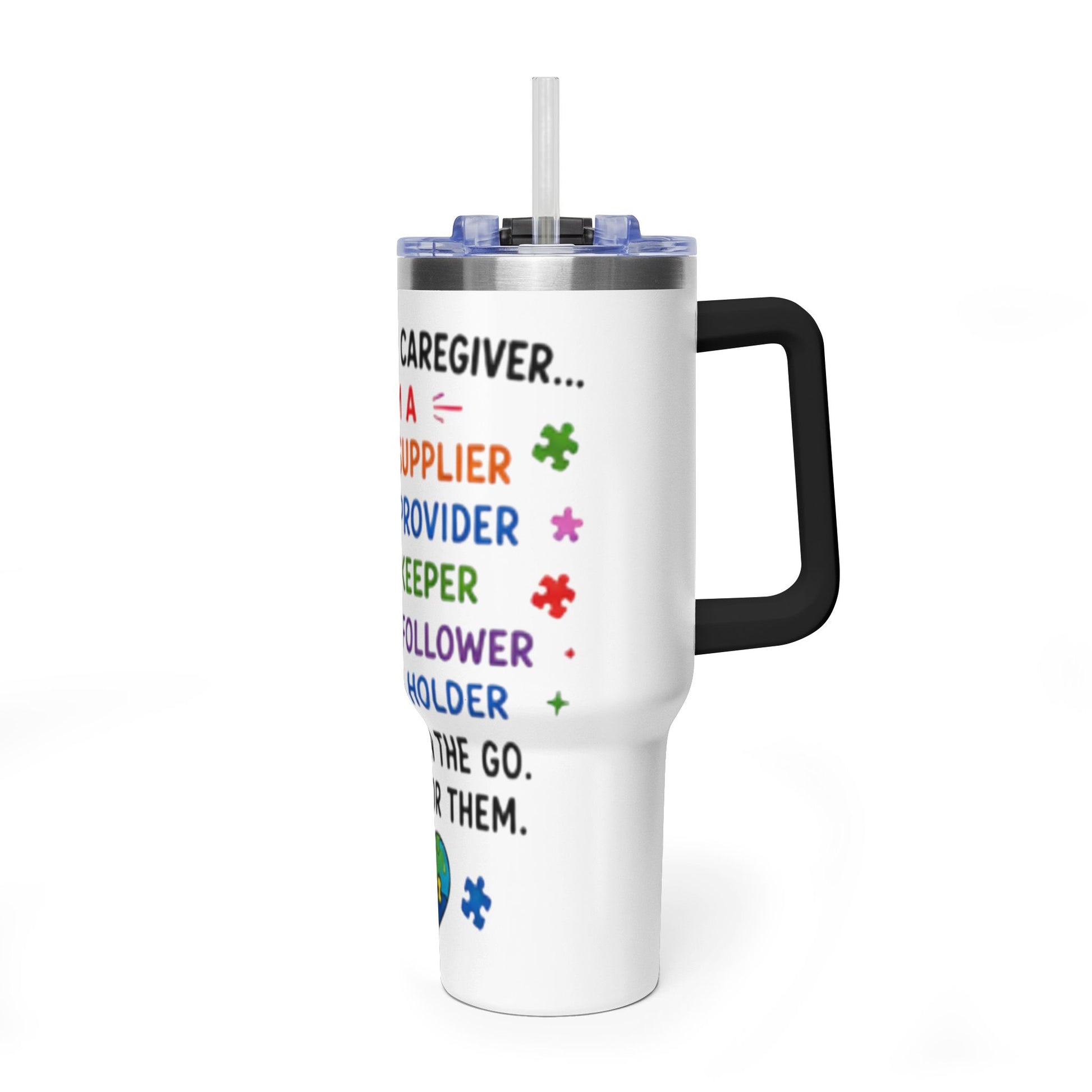Autism Caregiver 40oz Thermal Tumbler – "Not Just a Caregiver" Insulated Travel Mug - Geo Rocks The 'Tism