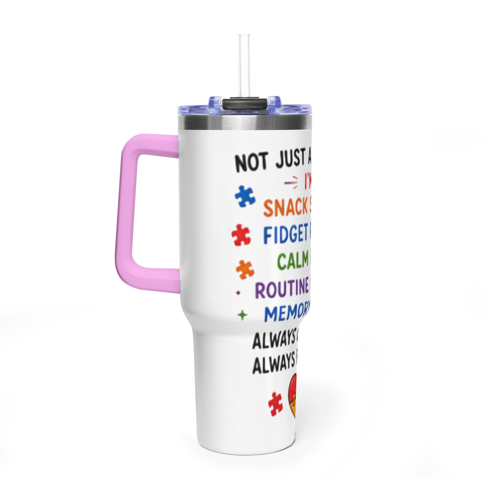 Autism Caregiver 40oz Thermal Tumbler – "Not Just a Caregiver" Insulated Travel Mug - Geo Rocks The 'Tism