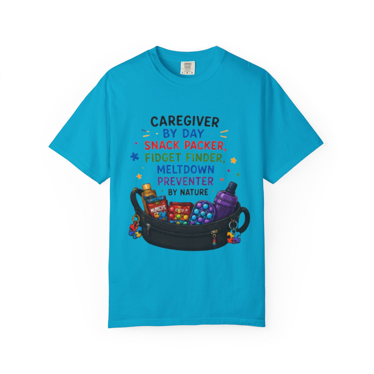 Caregiver By Day T-Shirt — "Snack Packer, Fidget Finder" Autism Support Tee - Geo Rocks The 'Tism