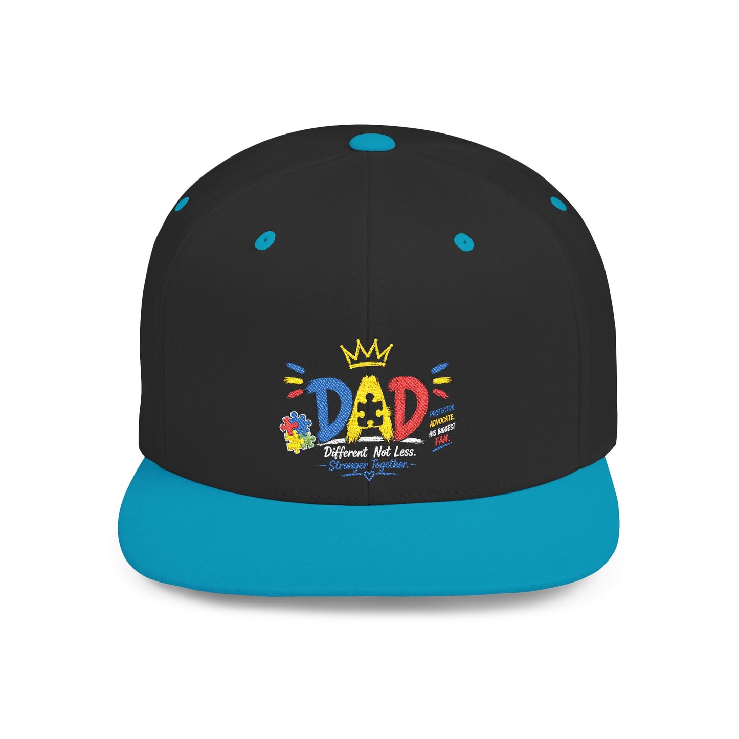 Dad Crown Flat Bill Snapback Hat – Colorful 'Dad' Graffiti Embroidered Cap for Father's Day - Geo Rocks The 'Tism