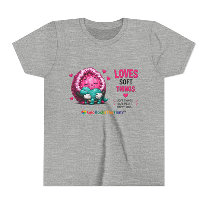 “Loves Soft Things” Stimming Geode -Autism Self Sensory Regulation Youth Tee