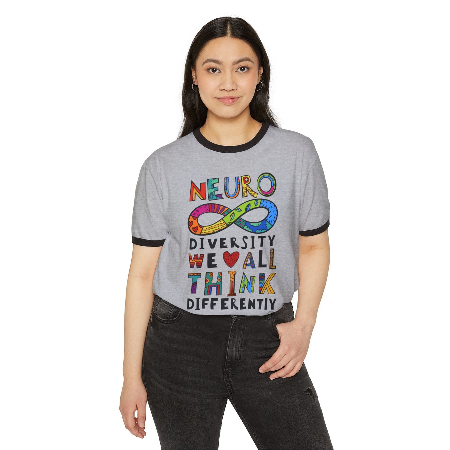 Neurodiversity Infinity Ringer T-Shirt — "We All Think Differently" Pride Tee - Geo Rocks The 'Tism